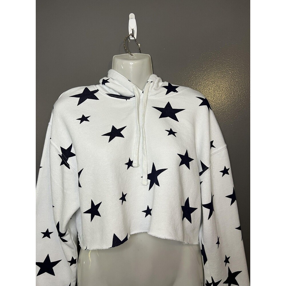Bloom + Pop Hoodie Womens Medium White Star Print Cropped Terry Pullover